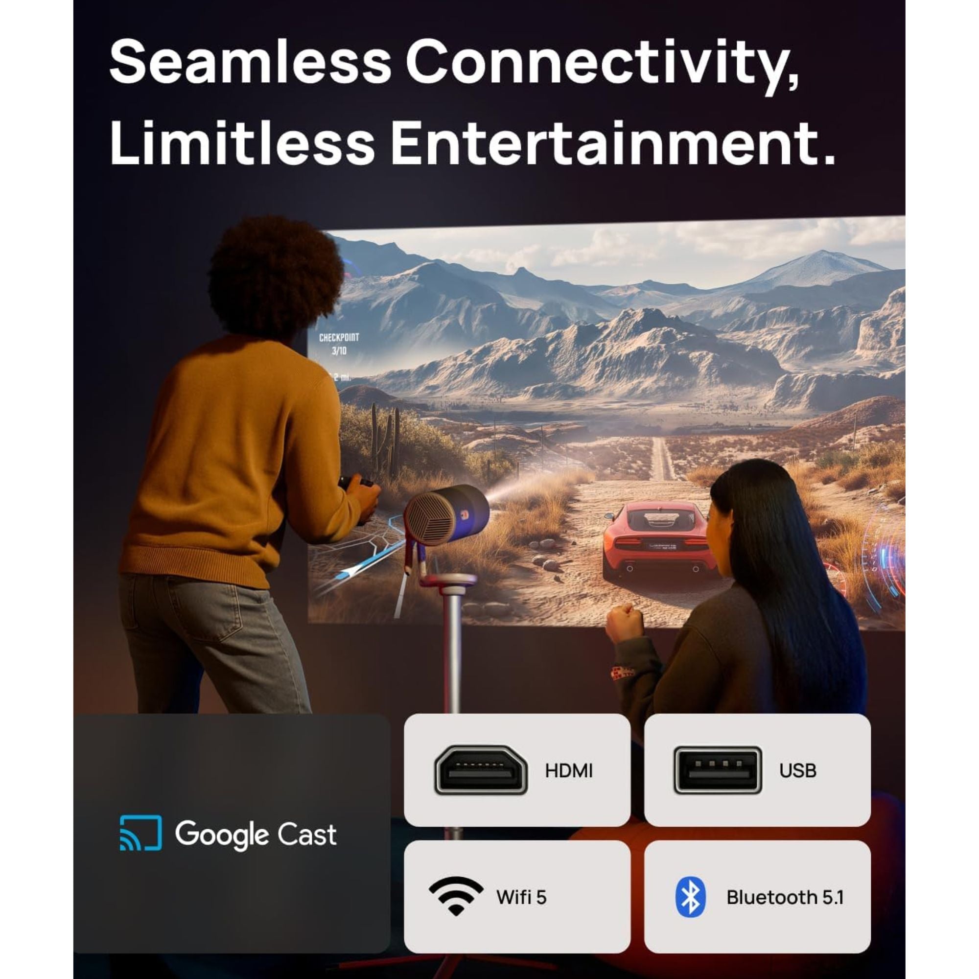 XGIMI MoGo 4 Bundle Set - Smart Portable Projector with Built-In Battery + PowerBase Stand + 1 x Filter